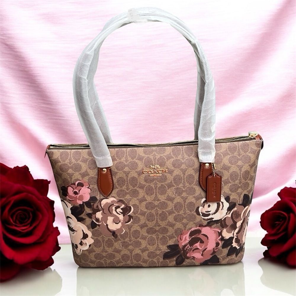 Coach Gallery Tote Shoulder Bag In Signature Canvas With Rose Print purse - Picture 3 of 9